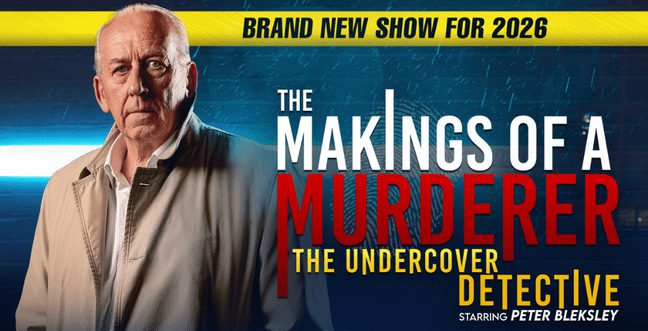 a promotional poster for a brand new show in 2026 titled The Makings of a Murderer: The Undercover Detective, starring Peter Bleksley.