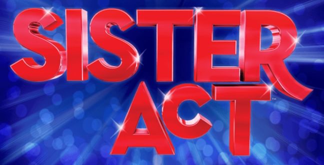 The words 'Sister Act' written in red letters with a blue background.
